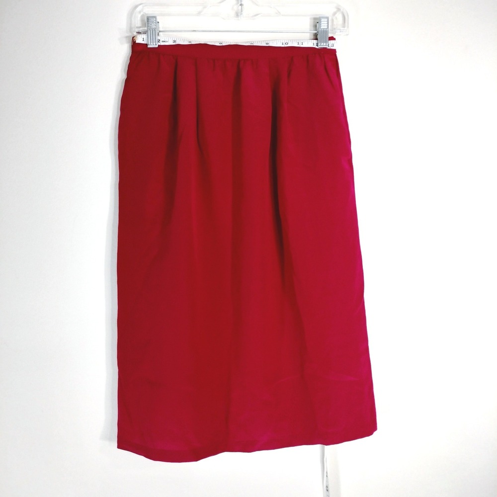 UMI Collections Vintage Magenta Silk Midi Skirt; Pleated High Waist 100% Silk